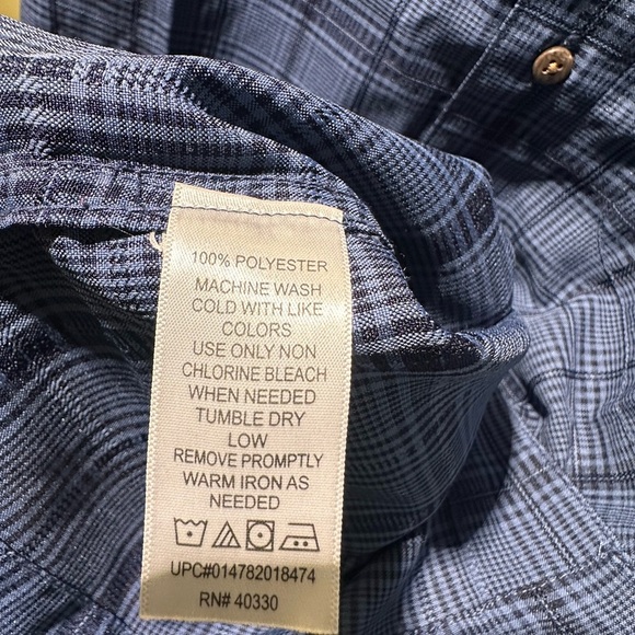 Haggar Men's Navy Blue Plaid Button Down Collared Shirt - Picture 9 of 9